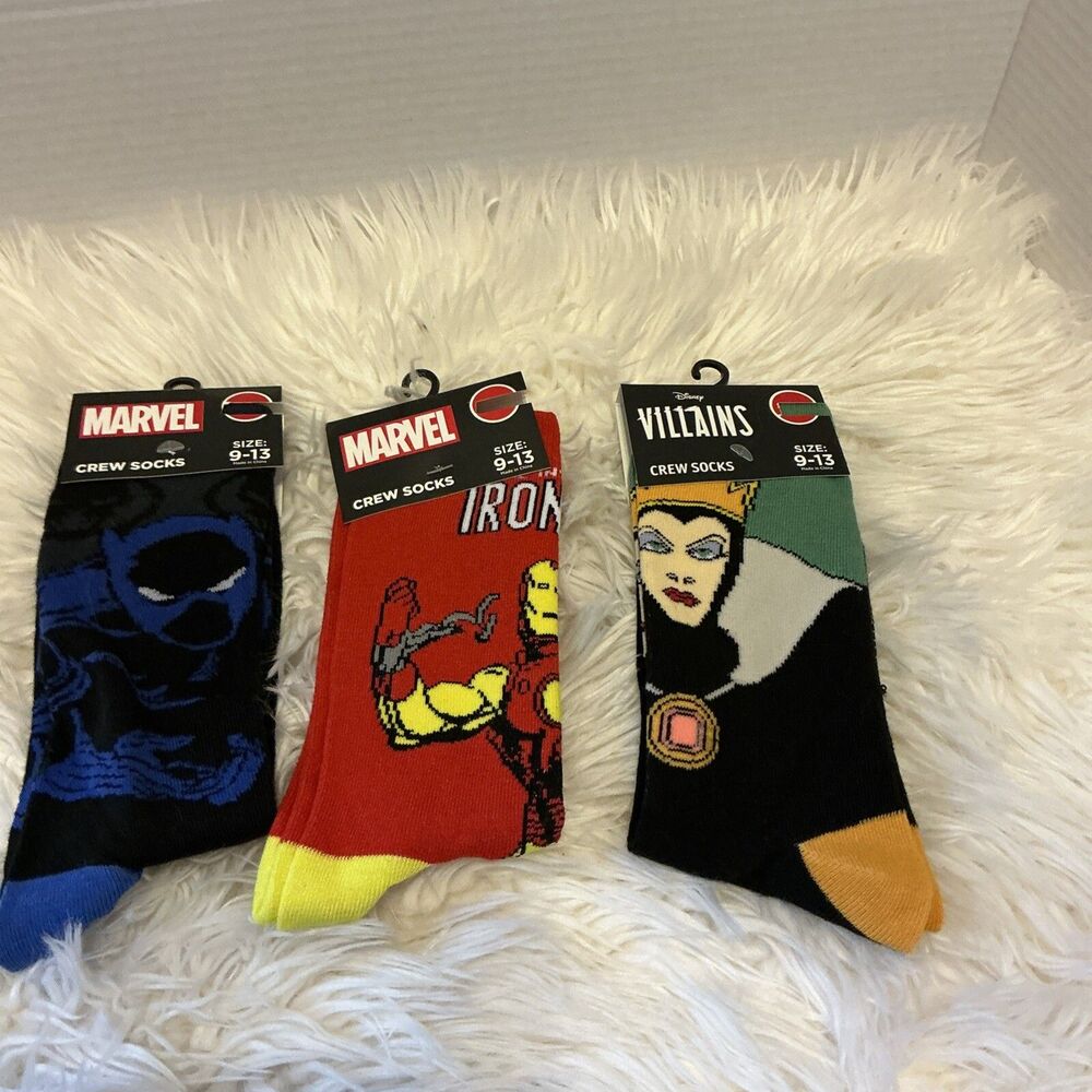 Lot of 2 Marvel Crew Socks And One Villain Size 9-13 NWT